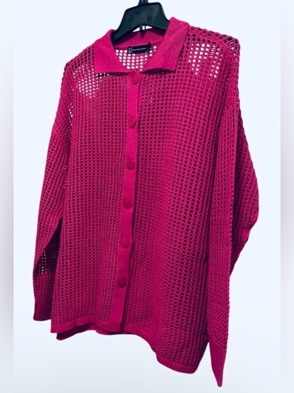 NEW YORK & COMPANY OPEN-KNIT BUTTON-UP CARDIGAN LONG SLEEVES PINK COLOR SIZE XL